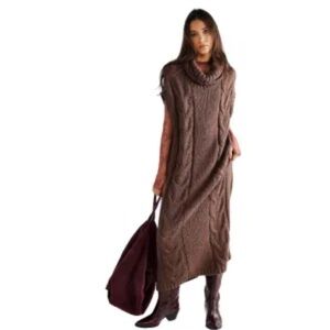 Free People Cable Knit Cowl Neck Sleeveless Maxi Sweater Dress - Size Small